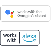 Logo "tương thích với Google Assistant" và "tương thích với alexa"