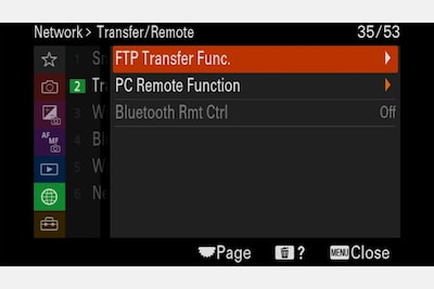 Màn hình menu để cài đặt truyền tệp qua FTP