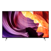 Ảnh chụp phía trước TV BRAVIA X81DK với ảnh chụp màn hình chất liệu màu tím và cam